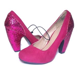 g:21 Gita Faux Suede Glitter Chunky Heels Round Toe Party Club